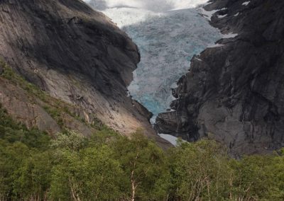 wide angle view from the bottom of Jostedalbreen glacier in Norway