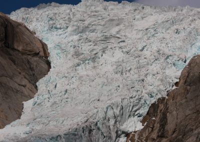 at the bottom of Jostedalbreen glacier encased in rock in Norway,
